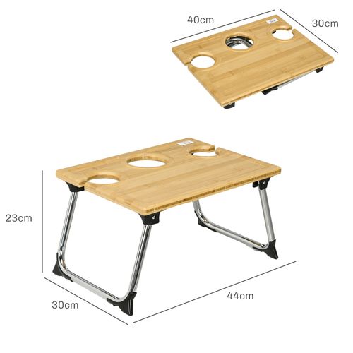 Foldable Wine Table, Bamboo Picnic Table with Bottle Holder, Glass Holder