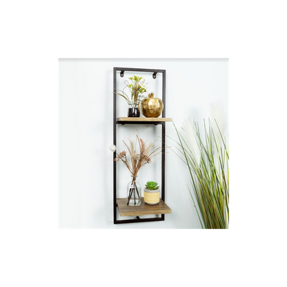 Narrow 2 Tier Dark OAK Floating Wall Shelf with Black Frame 🚚