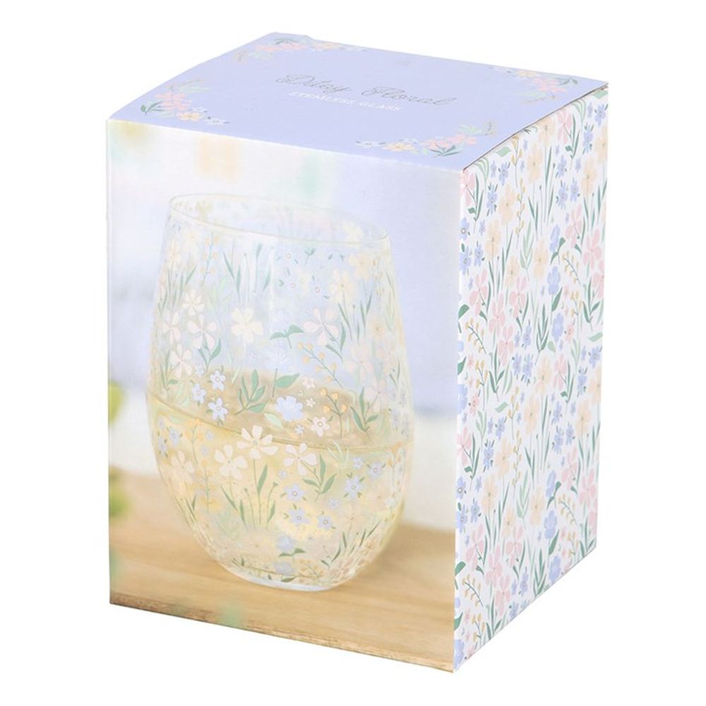 Ditsy Floral Print Stemless Glass 🚚