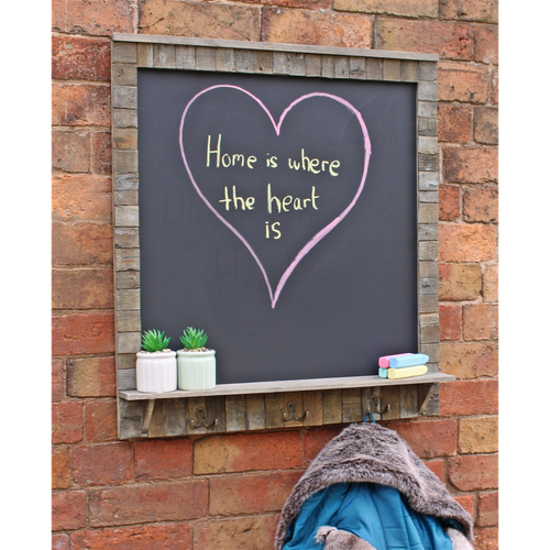 Large Blackboard with Driftwod Effect Surround, Shelf and 3 Double Hooks 🚚