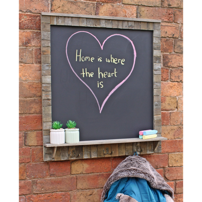 Large Blackboard with Driftwod Effect Surround, Shelf and 3 Double Hooks 🚚