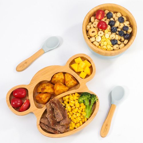 Bamboo Monkey Plate, Bowl & Spoon Set