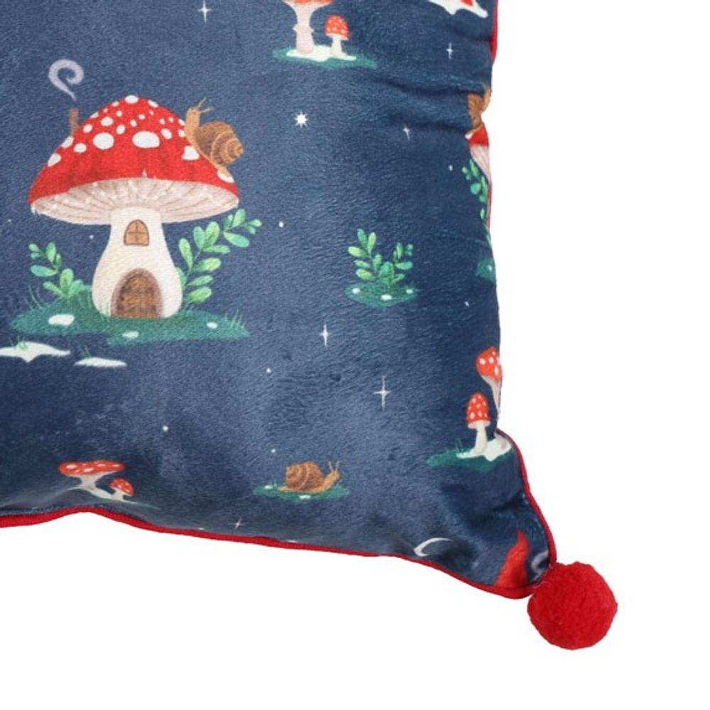 35cm Square Gnome Print Cushion with Pom Poms