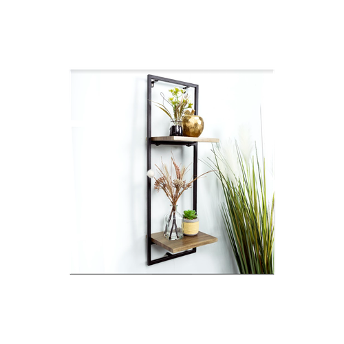 Narrow 2 Tier Dark OAK Floating Wall Shelf with Black Frame 🚚