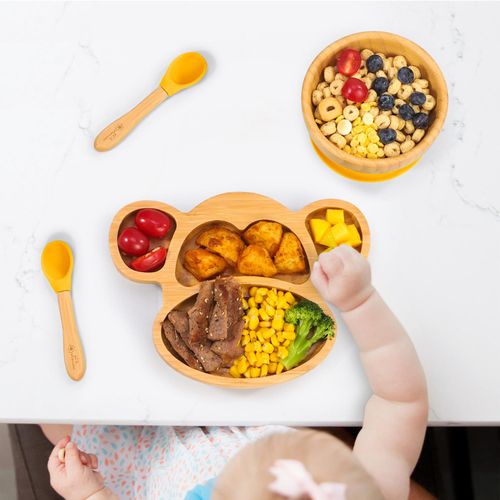 Bamboo Monkey Plate, Bowl & Spoon Set