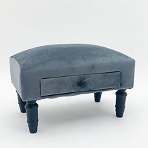 Grey Velvet Foot Stool with Drawer 🚚