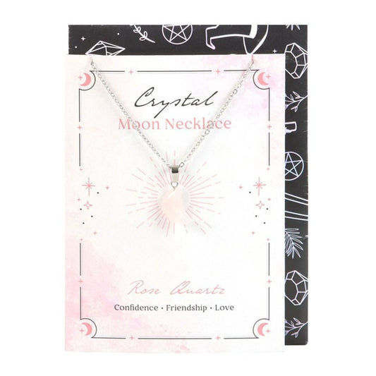 Rose Quartz Crystal Moon Necklace on Greeting Card 🚚