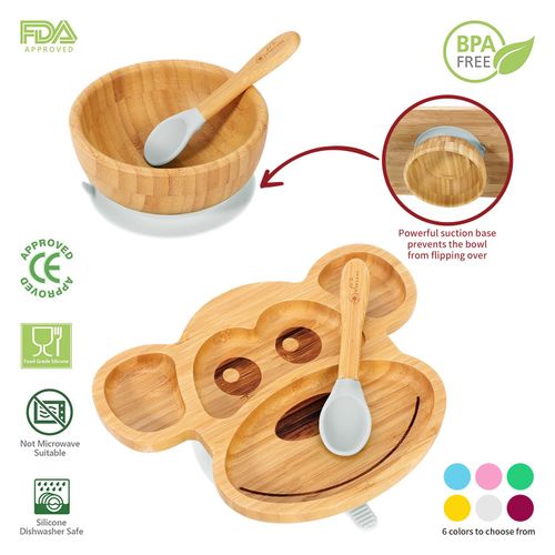 Bamboo Monkey Plate, Bowl & Spoon Set