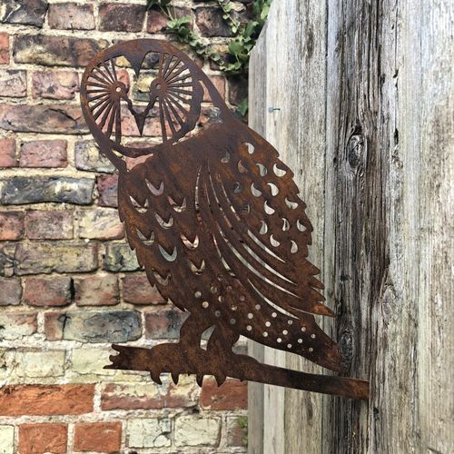 Rusty Metal BARN OWL Garden sign Ornament 🚚