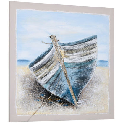 Hand-Painted Wall Art, Canvas Painting Artwork Beach Boat, 90 x 90 cm