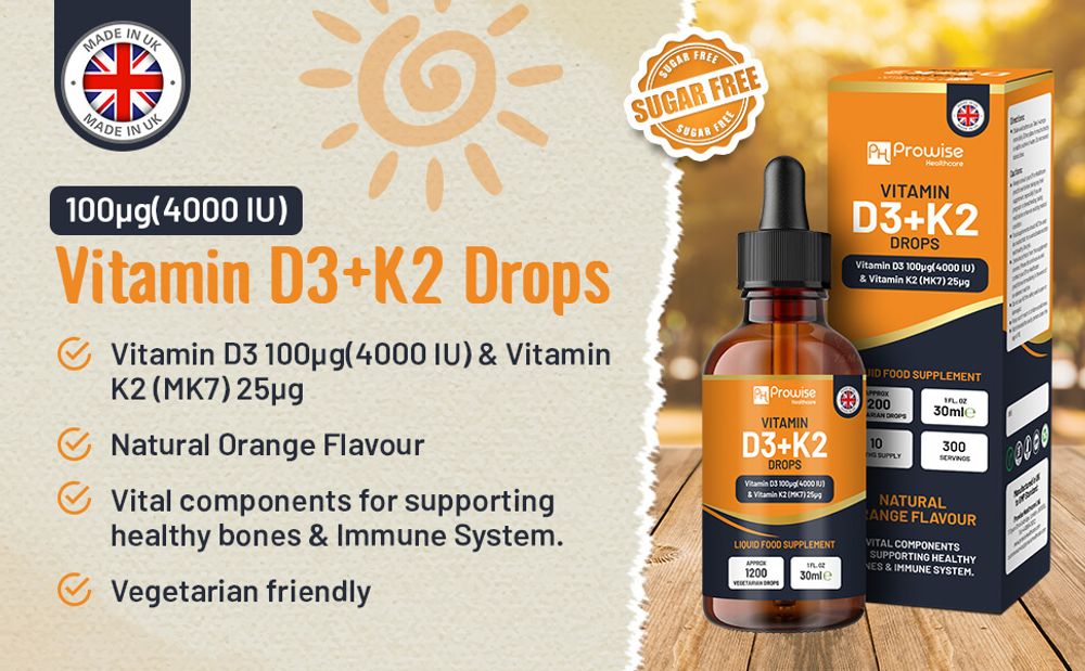 Vitamin D3 4000iu + K2 MK7 25µg Orange Liquid Drops I High Strength 30ml Bottle 🚚