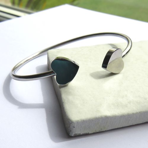 Two Hearts Silver Bangle