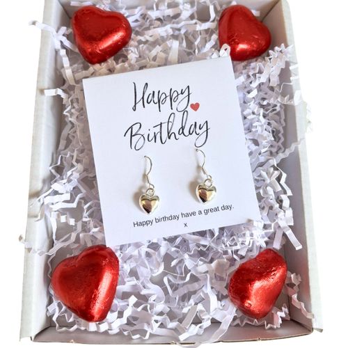 Happy Birthday Mini Gift Hamper with Silver Heart Earrings