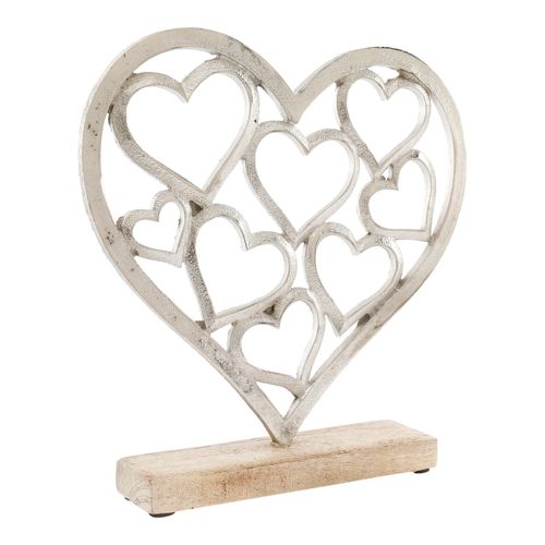 Metal Silver Hearts On A Wooden Base Large