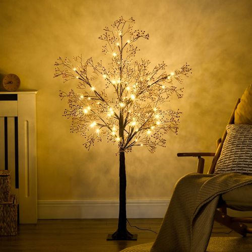 4ft Artificial Tree with Warm White LED Lights, Baby Breath Flowers