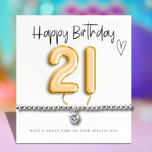 21st Birthday Gold Balloons - Bracelet & Message Card