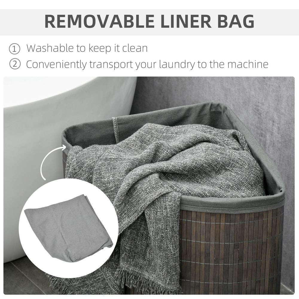 55L Bamboo Corner Laundry Basket 38x38x57cm Grey