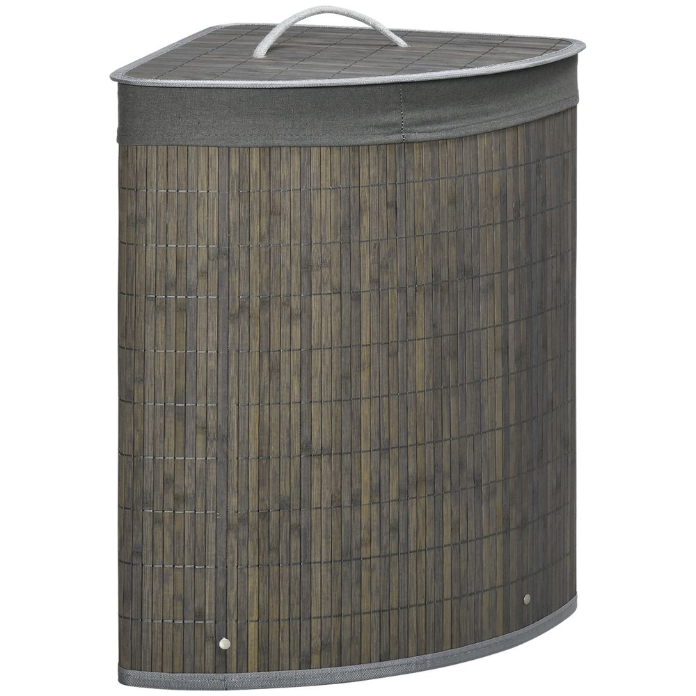 55L Bamboo Corner Laundry Basket 38x38x57cm Grey