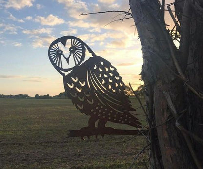 Rusty Metal BARN OWL Garden sign Ornament 🚚