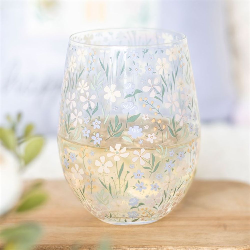 Ditsy Floral Print Stemless Glass 🚚