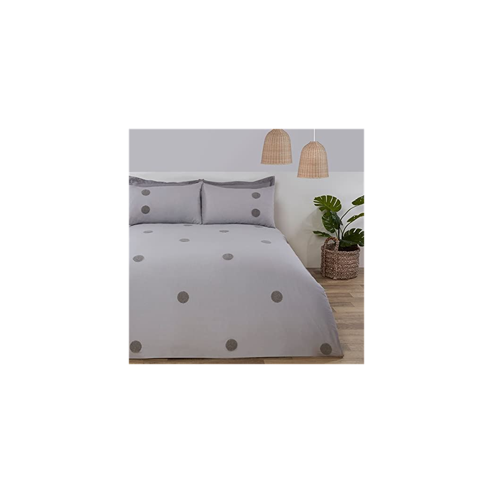 Embroidered Tufted Circles Duvet Cover Set - Grey - King