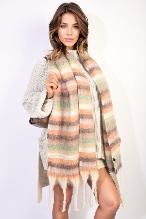 Striped Soft Comfortable Oversized Chunky Scarf With Tassel