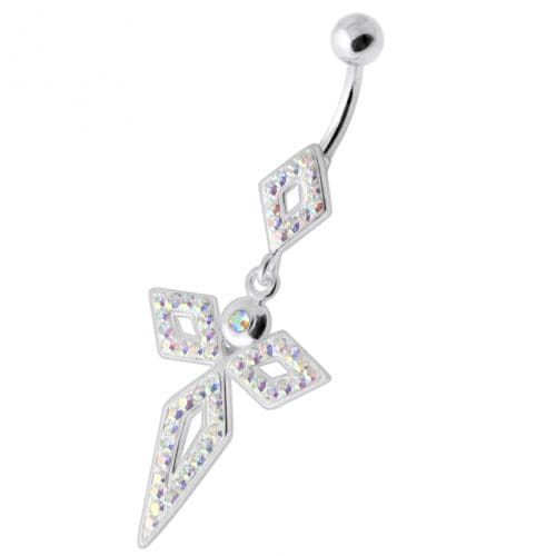 4 Diamonds Silver Navel Belly Bar