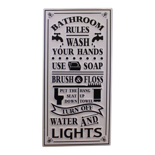 Metal, Wall Hanging Bathroom Rules Plaque, 60x30cm 🚚