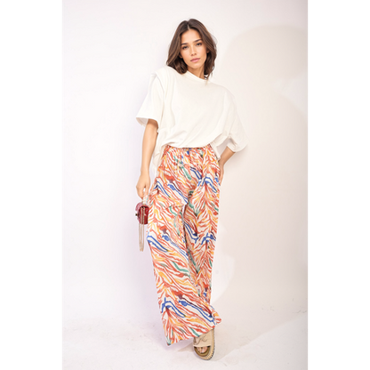 Pleated Wide Leg and Elastic Waist Trousers