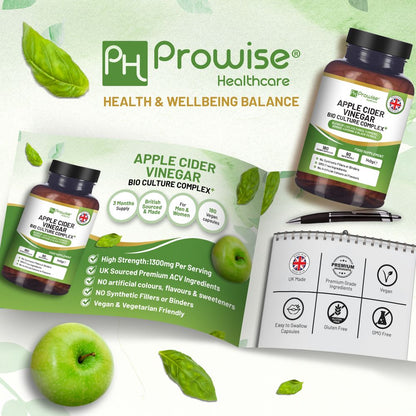 Apple Cider Vinegar with Bio Cultures Complex 1300mg 180 capsules I Vegan I Made in UK by Prowise 🚚