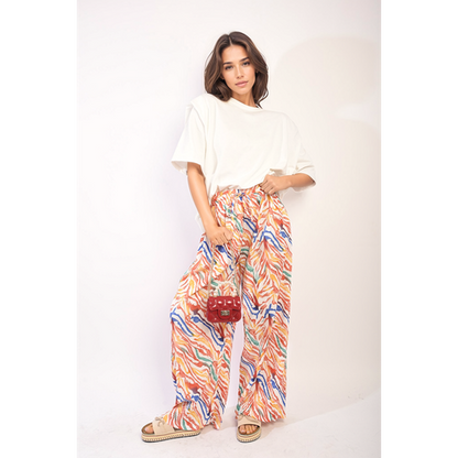 Pleated Wide Leg and Elastic Waist Trousers