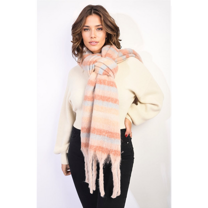 Striped Soft Comfortable Oversized Chunky Scarf With Tassel