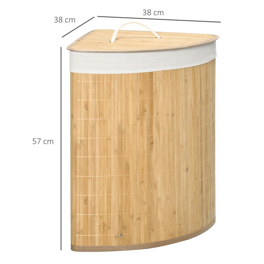 55L Bamboo Corner Laundry Basket 38x38x57cm