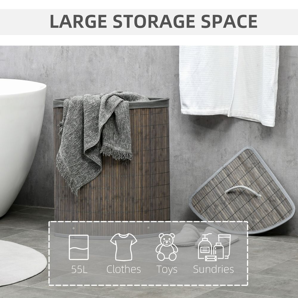 55L Bamboo Corner Laundry Basket 38x38x57cm Grey