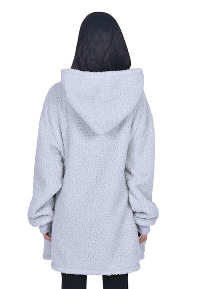 One Size Borg Blanket Hoodie - Grey