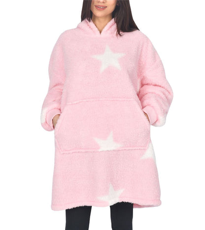 One Size Borg Star Blanket Hoodie - Pink