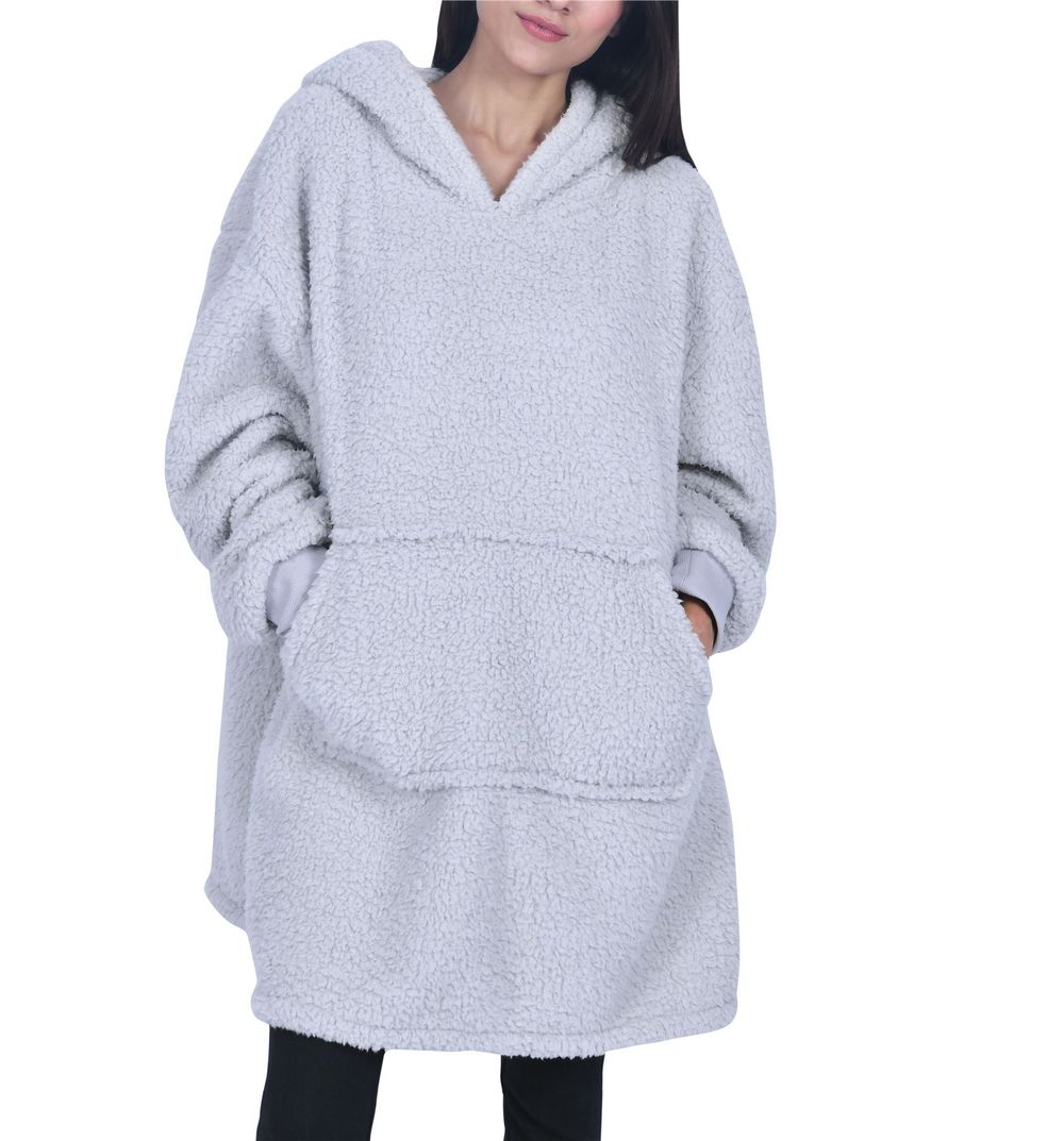 One Size Borg Blanket Hoodie - Grey