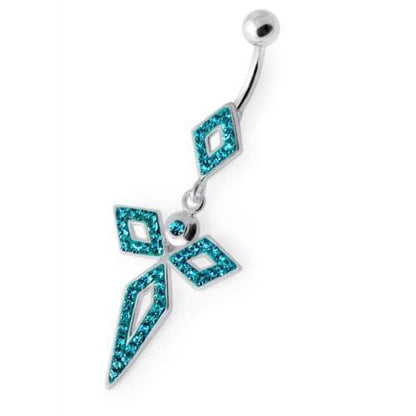 4 Diamonds Silver Navel Belly Bar