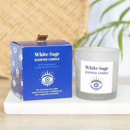 All Seeing Eye White Sage Crystal Chip Protection Candle 🚚