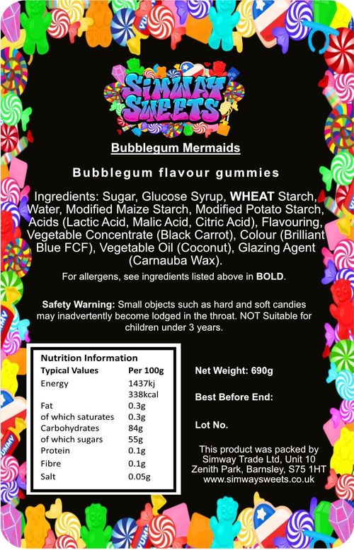 Bubblegum Flavour Mermaids Gummy Chewy Sweets Retro Jelly Sweets Gift Jar