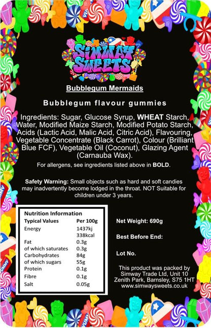 Bubblegum Flavour Mermaids Gummy Chewy Sweets Retro Jelly Sweets Gift Jar