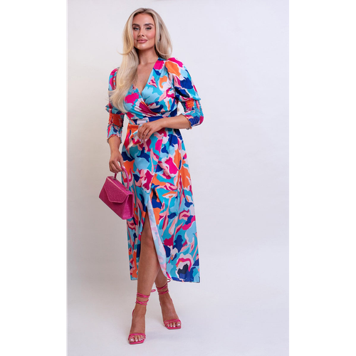 Wrap Front Printed Midi Dress