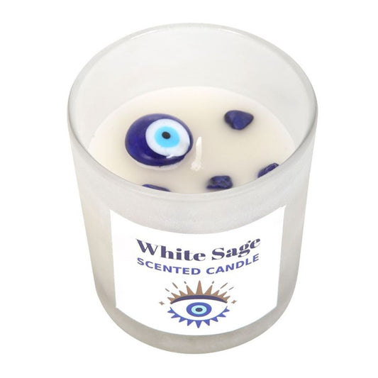 All Seeing Eye White Sage Crystal Chip Protection Candle 🚚