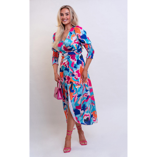 Wrap Front Printed Midi Dress