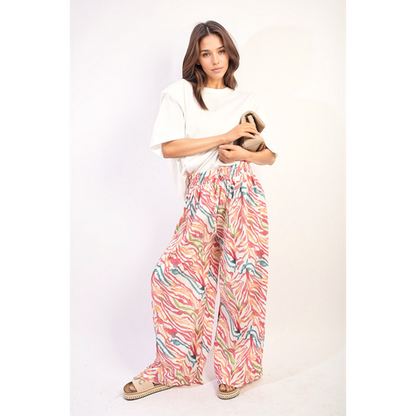 Pleated Wide Leg and Elastic Waist Trousers