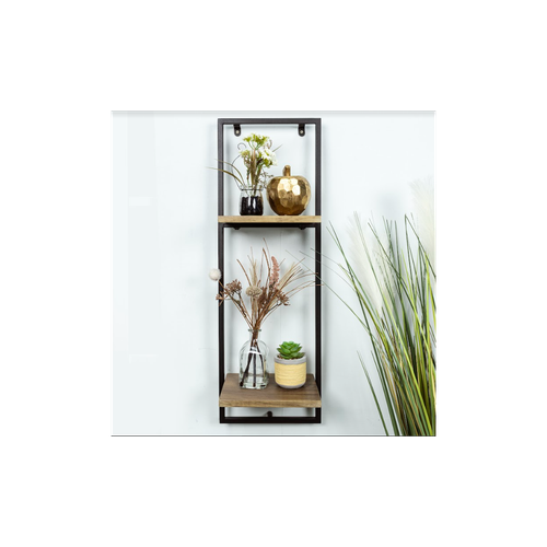 Narrow 2 Tier Dark OAK Floating Wall Shelf with Black Frame 🚚