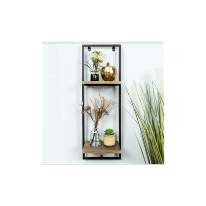 Narrow 2 Tier Dark OAK Floating Wall Shelf with Black Frame 🚚