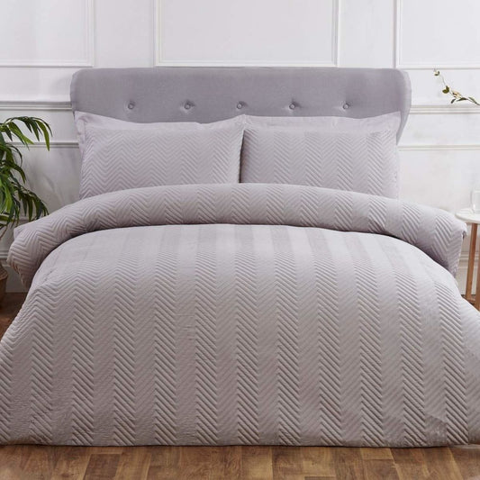 Silver Chevron Allover Pinsonic Duvet Set Kingsize