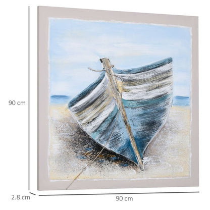 Hand-Painted Wall Art, Canvas Painting Artwork Beach Boat, 90 x 90 cm