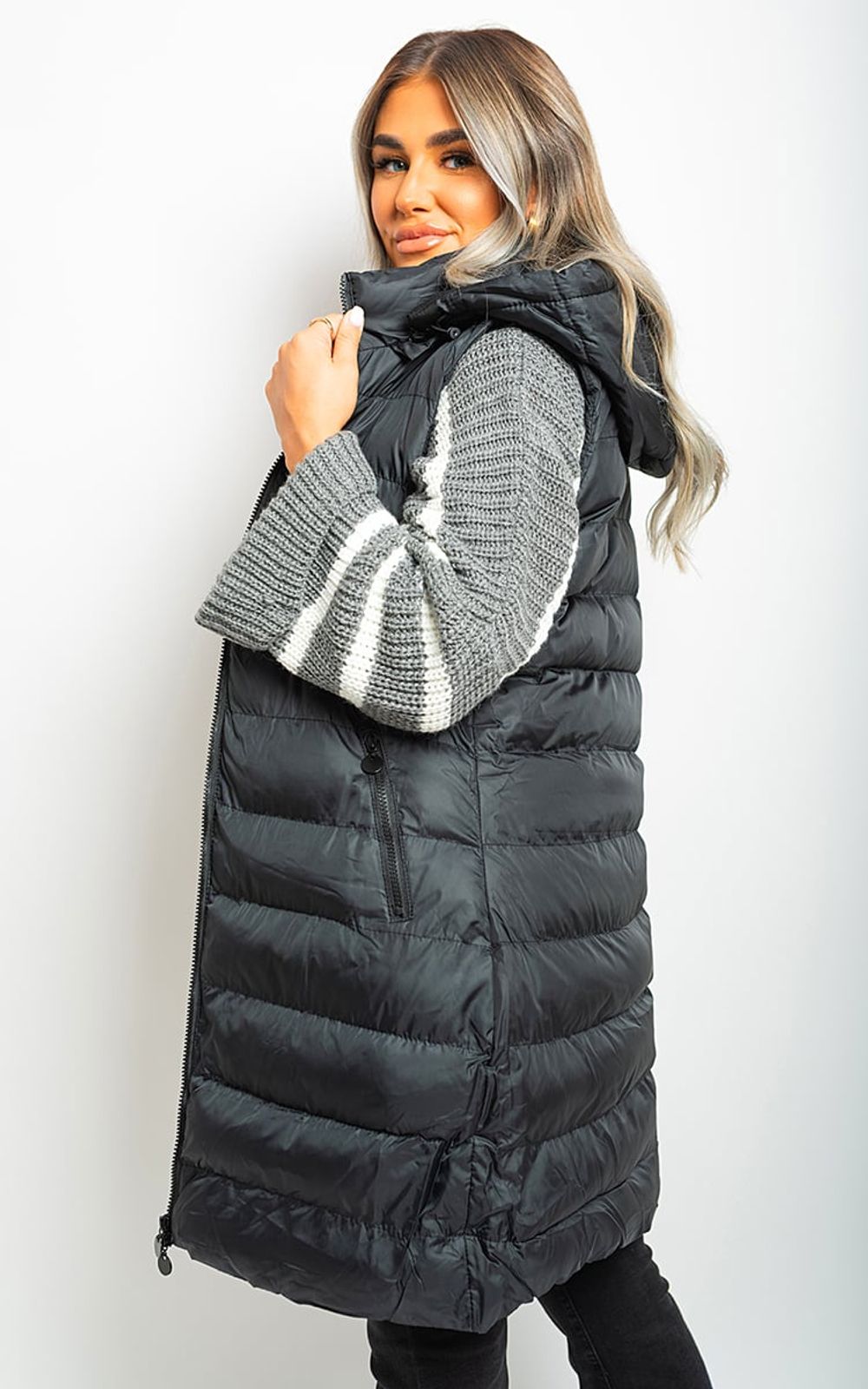 Hooded Longline Quilted Gilet 🚚